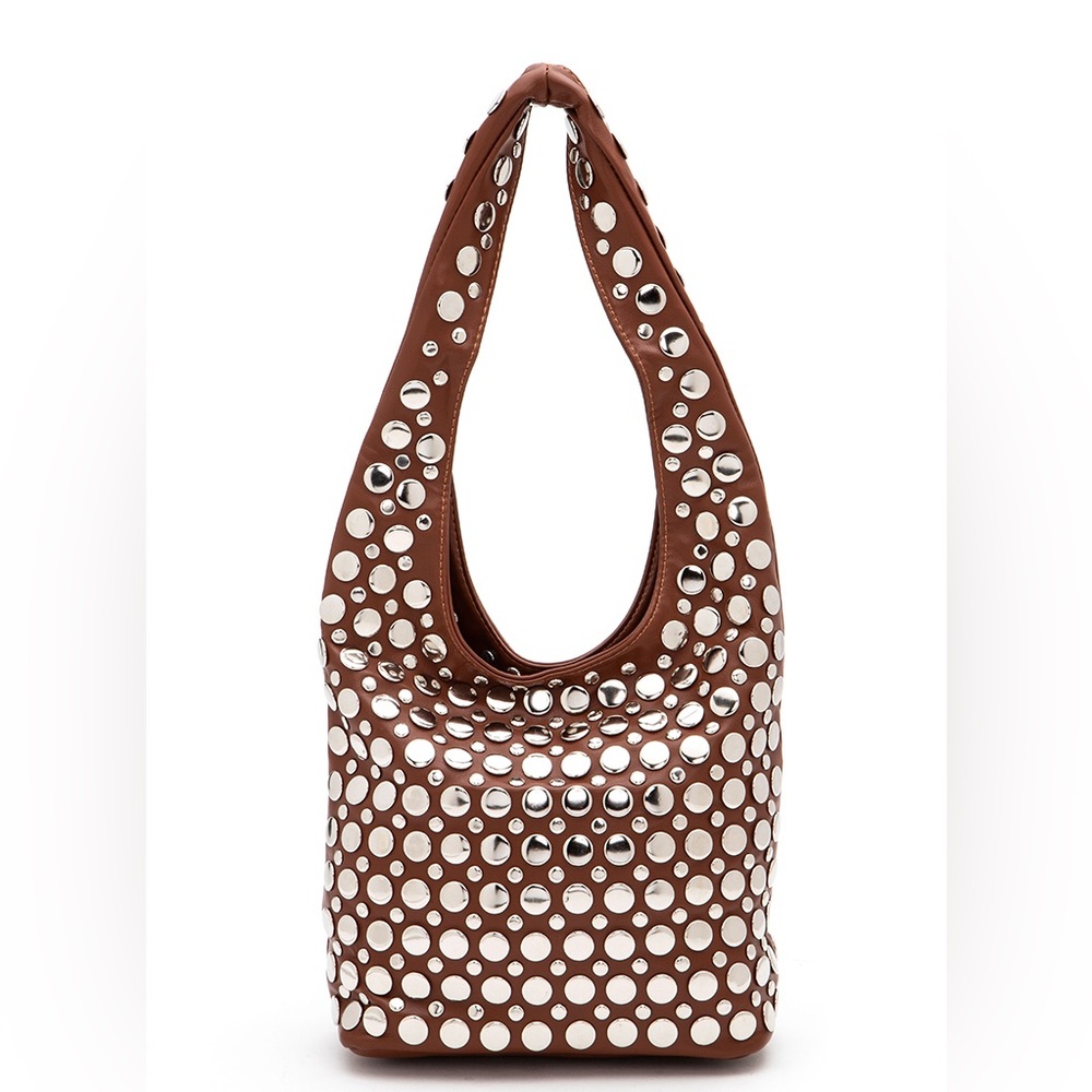 Black & Silver Studded Slouchy Hobo Bag - Picture 4 of 7